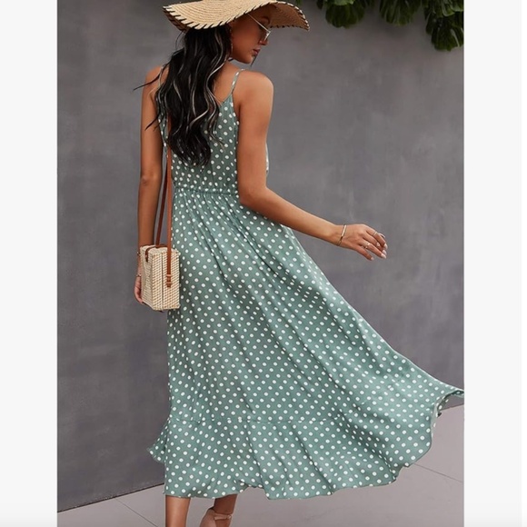 Flowy Green/White Polka Dot Green Sun Dress NWOT - Picture 7 of 8